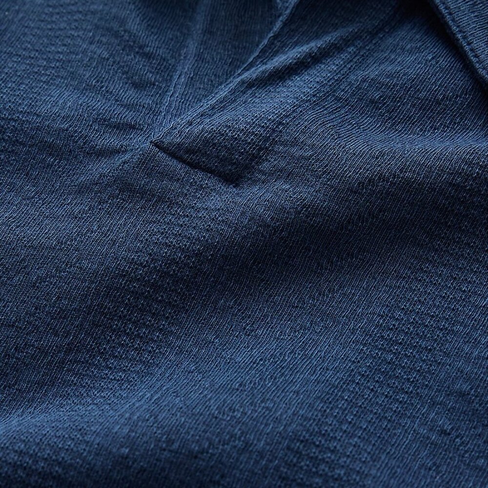 John Varvatos Men's Zion Jacquard Textured Open Collar SS Polo Shirt Deep Blue - Picture 4 of 8